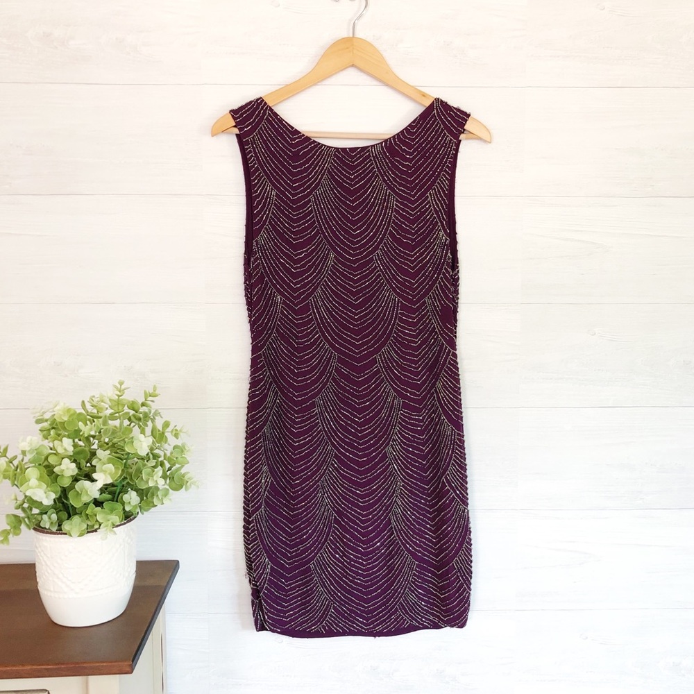 Alice & Olivia Deep Purple Beaded Mini Dress